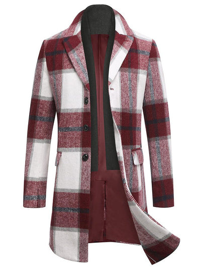 Wool Blend Coat with Detachable Plaid Scarf (US Only) Coat COOFANDY Store B-Red Plaid S 