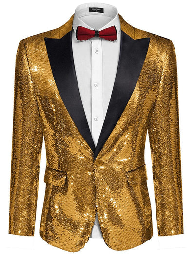 Men's Shiny Sequins Suit Jacket (US Only) Blazer coofandy Golden Yellow XS 