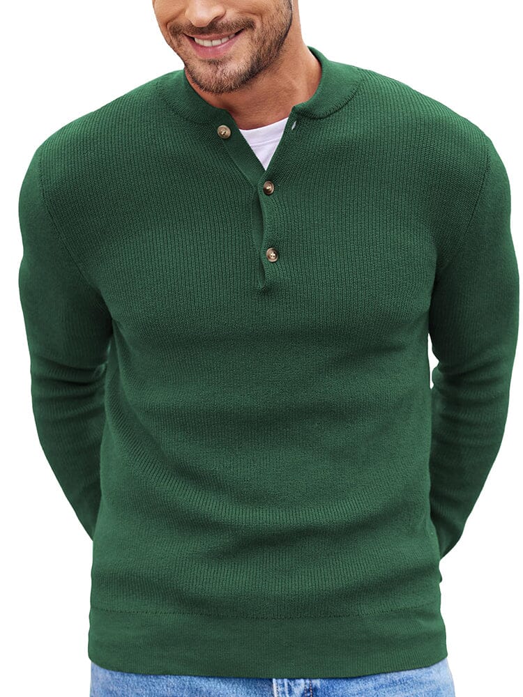 Classic Henley Collar Knit Sweater (US Only) Sweater coofandy Green S 