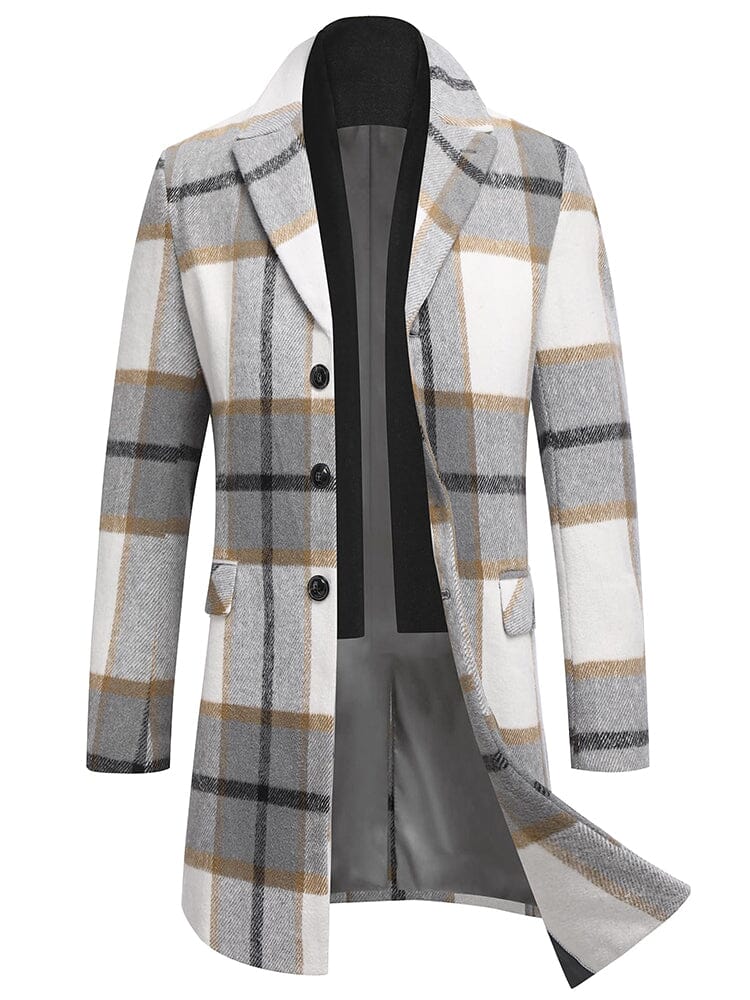 Wool Blend Coat with Detachable Plaid Scarf (US Only) Coat COOFANDY Store B-Brown Plaid S 