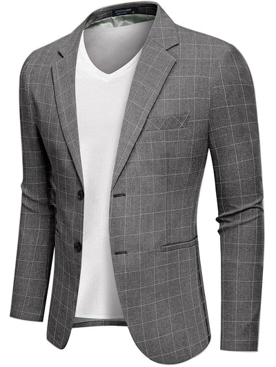 Classic Two Button Suit Jacket (US Only) Blazer coofandy Grey Plaid S 