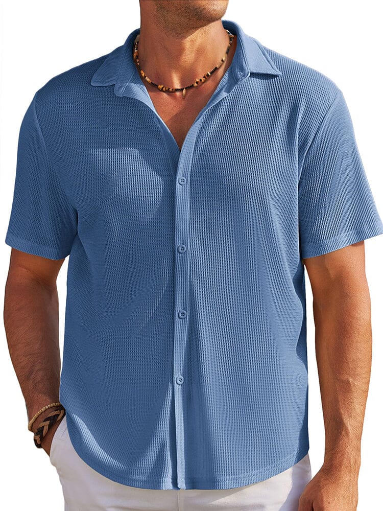 Casual Waffle Knit Button Down Shirt (US Only) Shirts & Polos coofandy Blue S 