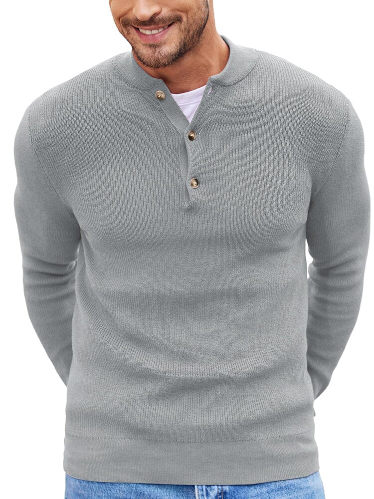 Classic Henley Collar Knit Sweater (US Only) Sweater coofandy Light Grey S 