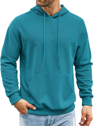 Classic Leisure Waffle Knit Hoodie (US Only) Hoodies coofandy Peacock Blue S 