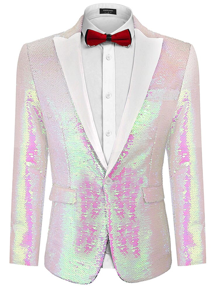 Men's Shiny Sequins Suit Jacket (US Only) Blazer coofandy Pink White XS 