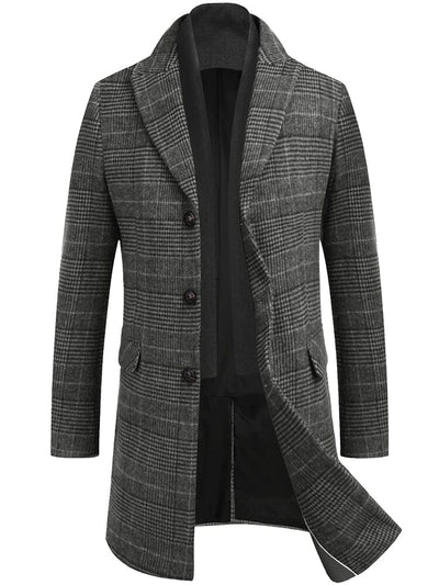 Wool Blend Coat with Detachable Plaid Scarf (US Only) Coat COOFANDY Store Black Plaid S 