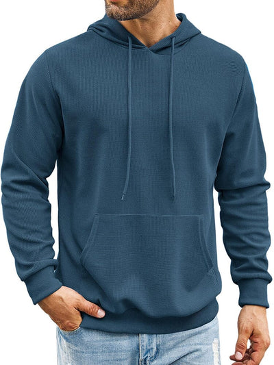 Classic Leisure Waffle Knit Hoodie (US Only) Hoodies coofandy Denim Blue S 