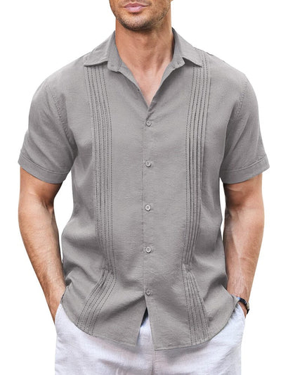 Casual Linen Blend Guayabera Shirt (US Only) Shirts coofandy Light Grey S 