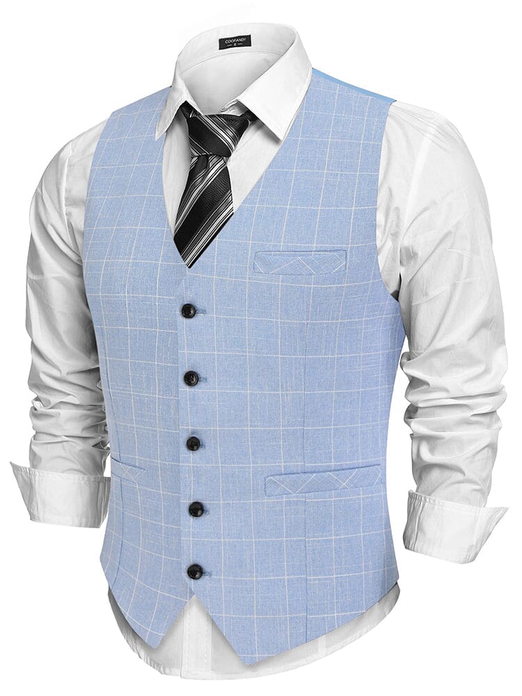 Formal Slim Fit Suit Vest (US Only) Vest coofandy Sky Blue Plaid S 
