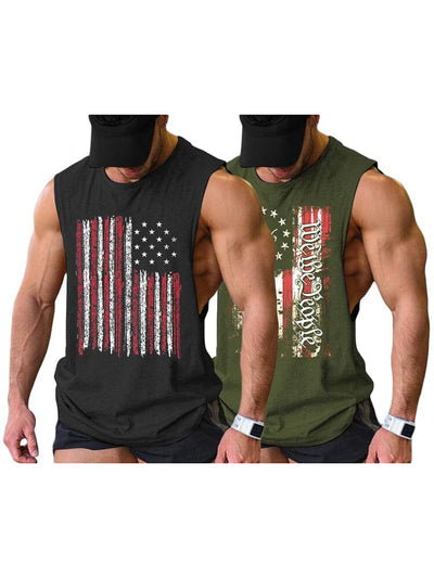 Leisure 2-Packs Muscle Tank Top (US Only) coofandy Black Flag Pat1/Army Flag Pat2 S 