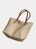 Minimalist Vacation Woven Straw Tote Bag