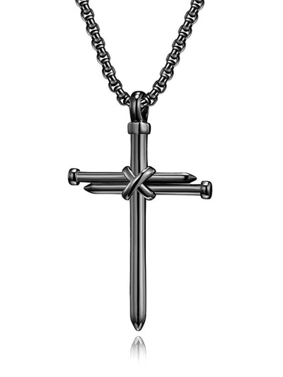 Vintage Nail Cross Pendant with Chain Necklace coofandy Black F 