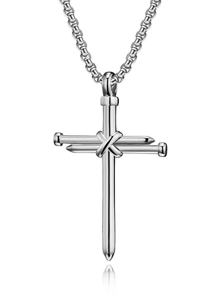 Vintage Nail Cross Pendant with Chain Necklace coofandy Silver F 