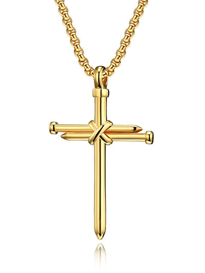 Vintage Nail Cross Pendant with Chain Necklace coofandy Gold F 