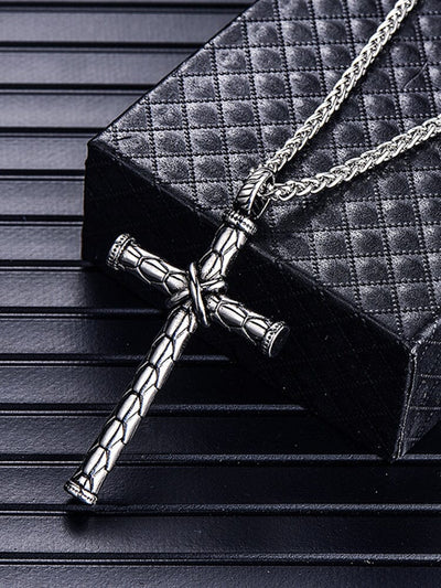 Vintage Cross Pendant Chain Necklace Necklace coofandy Silver F 