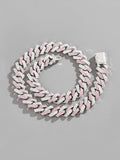 Cuban Link Chain Rhinestone Necklace Necklace coofandy Pink S (50cm/20in) 