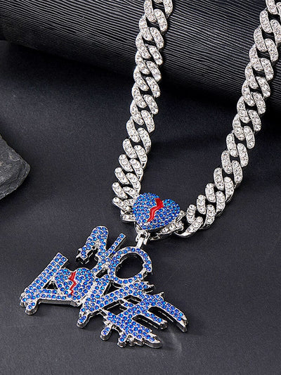Cuban Link Chain Necklace with Pendant Necklace coofandy Silver Blue One Size (50cm/20in) 