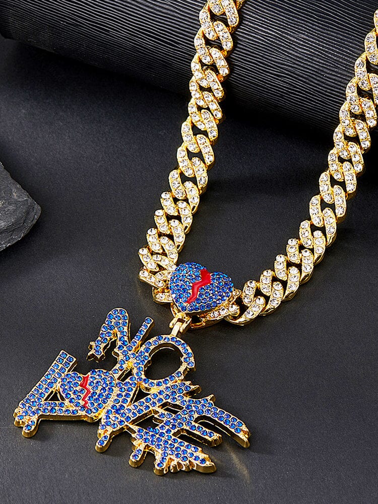Cuban Link Chain Necklace with Pendant Necklace coofandy Gold Blue One Size (50cm/20in) 