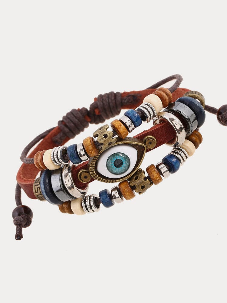 Bohemian Mystical Eye Beaded Bracelet Bracelet coofandy Brown One Size (9.84-10.63 in) 