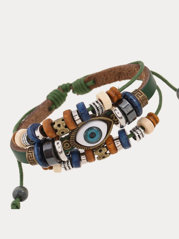 Bohemian Mystical Eye Beaded Bracelet Bracelet coofandy Green One Size (9.84-10.63 in) 