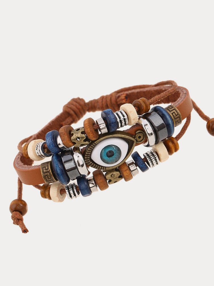 Bohemian Mystical Eye Beaded Bracelet Bracelet coofandy Light Brown One Size (9.84-10.63 in) 