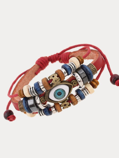 Bohemian Mystical Eye Beaded Bracelet Bracelet coofandy Red One Size (9.84-10.63 in) 