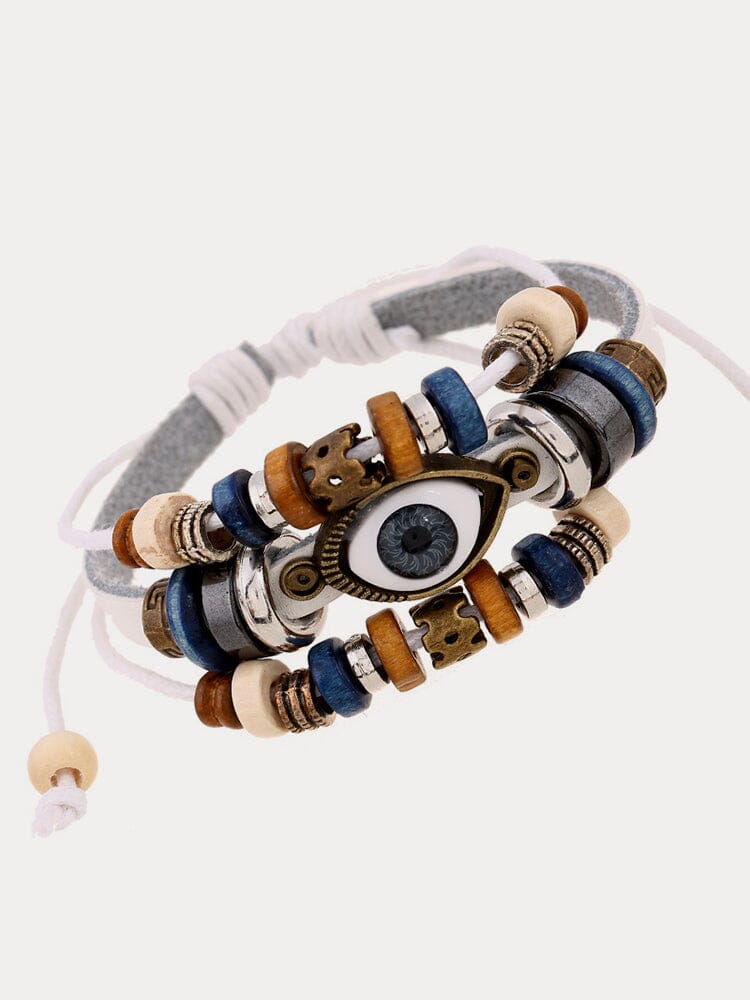 Bohemian Mystical Eye Beaded Bracelet Bracelet coofandy White One Size (9.84-10.63 in) 