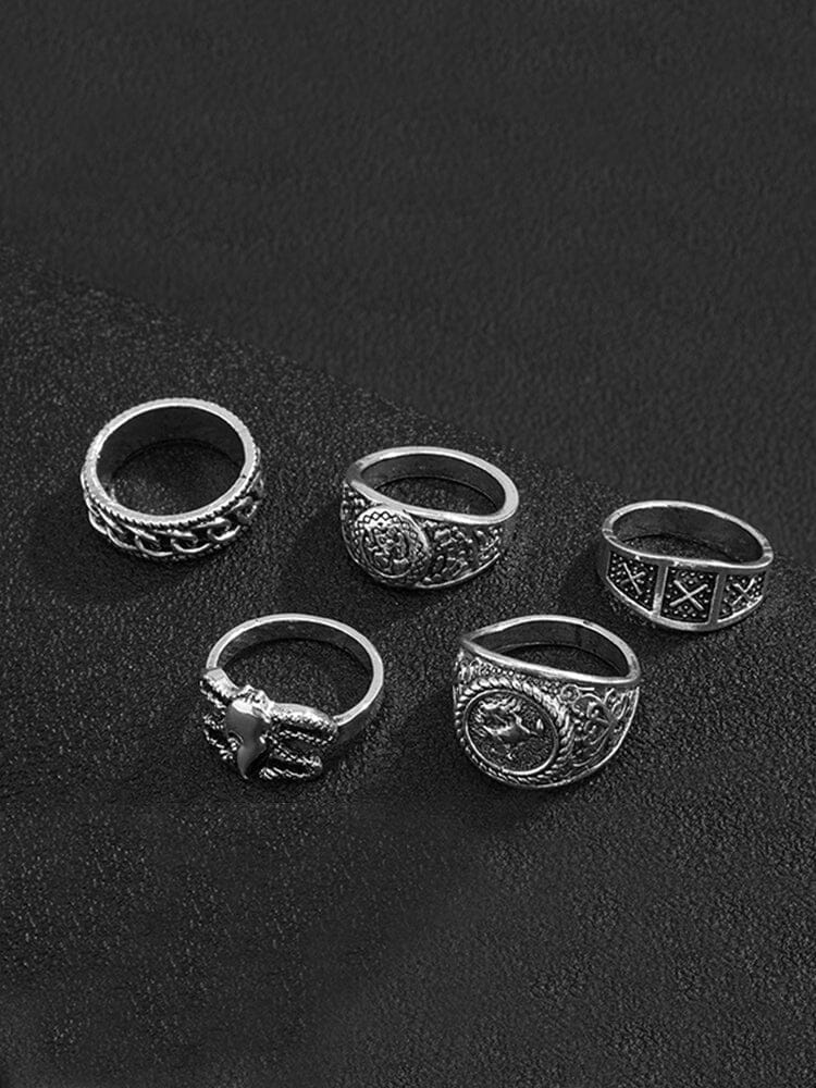 5Pcs Gothic Stacking Rings Set Accessories coofandy 