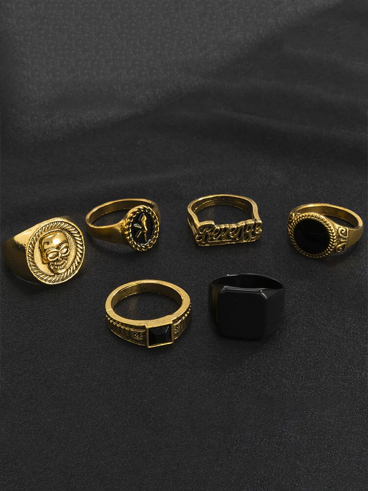 6Pcs Skull Stacking Rings Set Accessories coofandy Gold One Size 