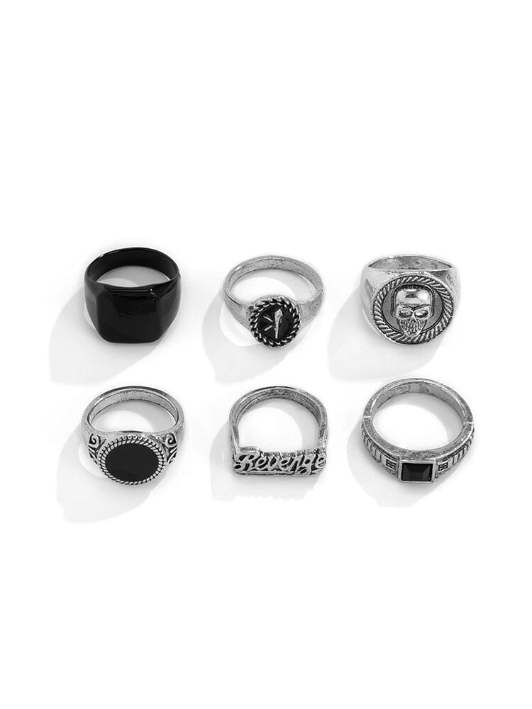 6Pcs Skull Stacking Rings Set Accessories coofandy 