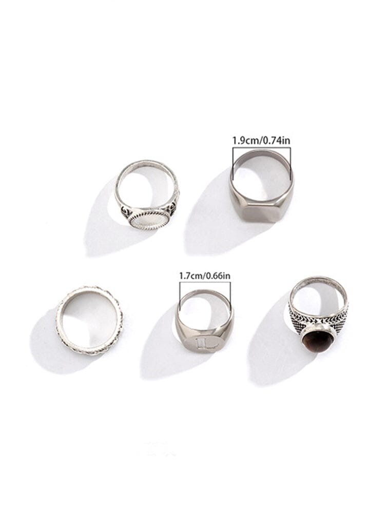 5Pcs Punk Carved Rings Set Accessories coofandy 