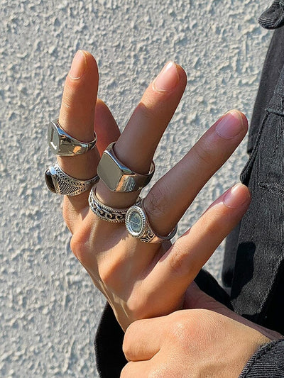 5Pcs Punk Carved Rings Set Accessories coofandy 