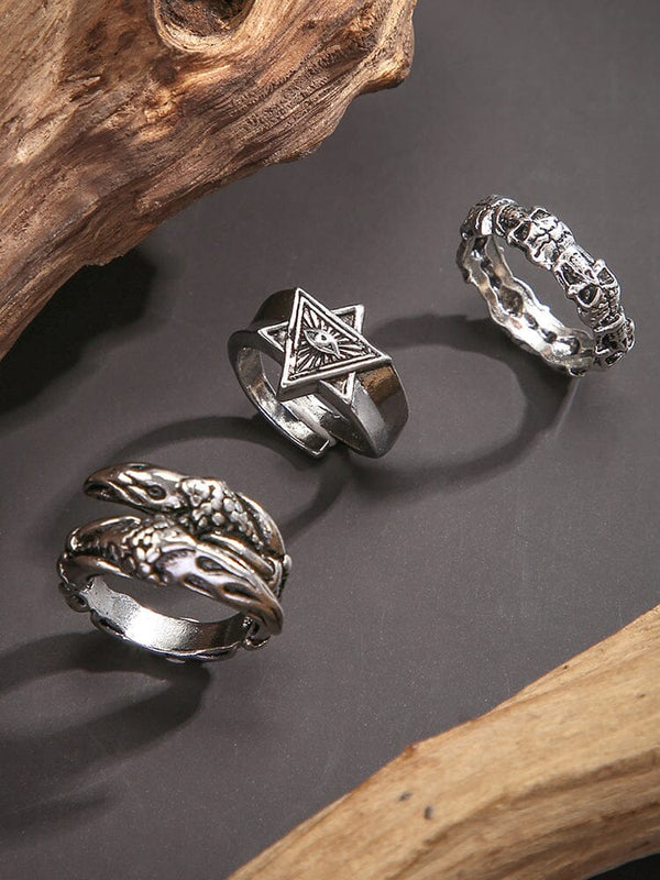 3Pcs Gothic Evil Eye Rings Set Accessories coofandy Silver One Size 