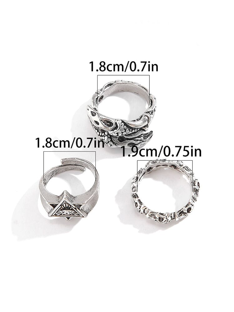 3Pcs Gothic Evil Eye Rings Set Accessories coofandy 