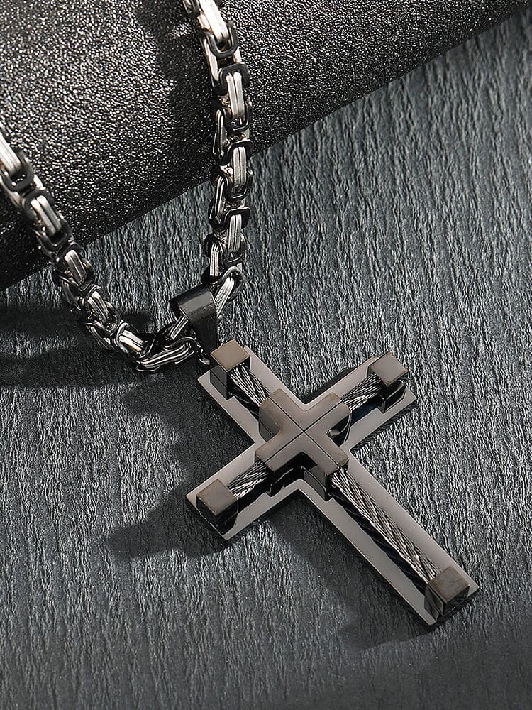 Gothic Alloy Cross Pendant Necklace Necklace coofandy Black One Size 