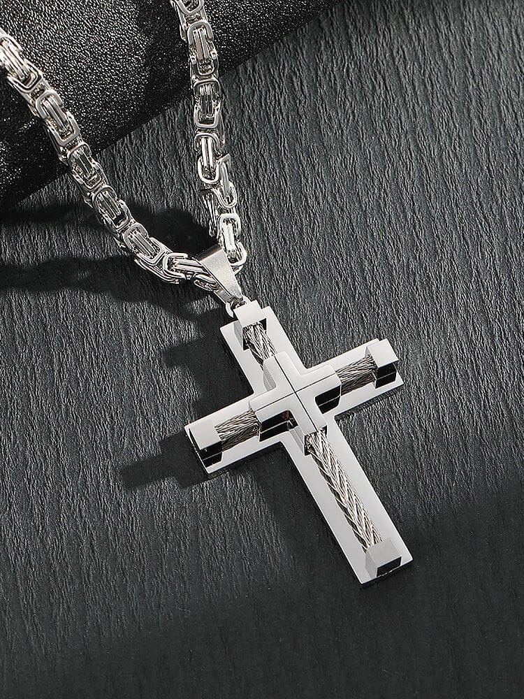 Gothic Alloy Cross Pendant Necklace Necklace coofandy Silver One Size 