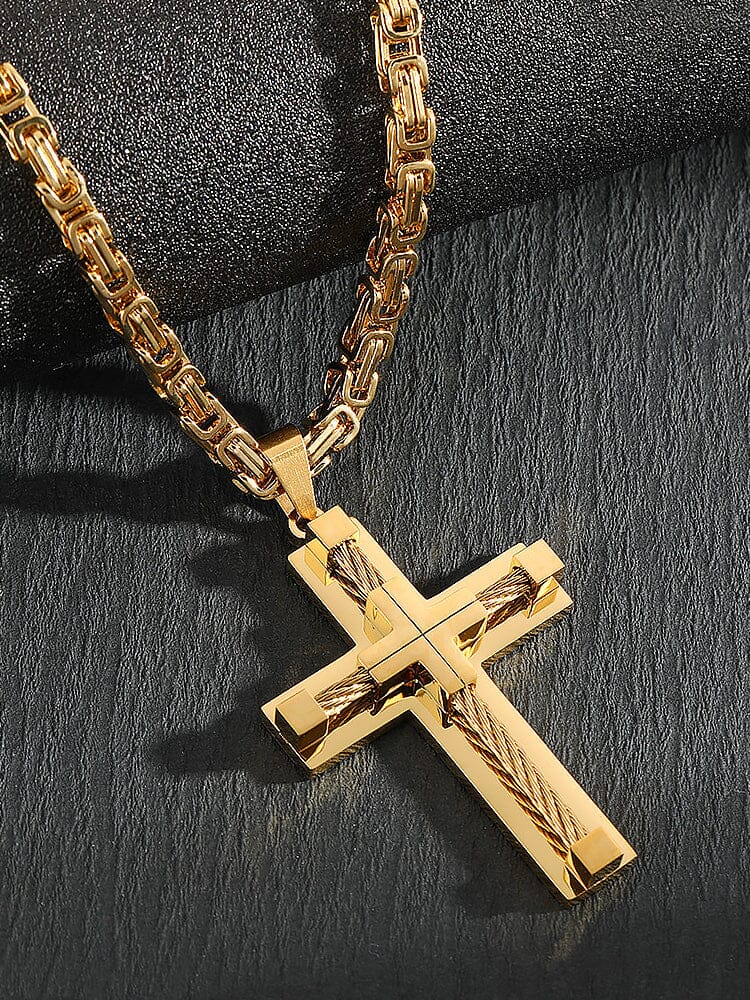 Gothic Alloy Cross Pendant Necklace Necklace coofandy Gold One Size 