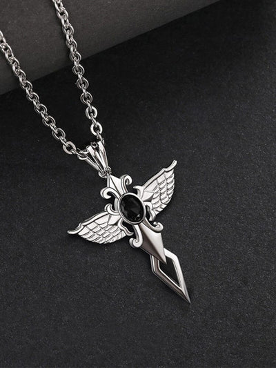 Angel Wing Cross Pendant Necklace Necklace coofandy Black One Size 