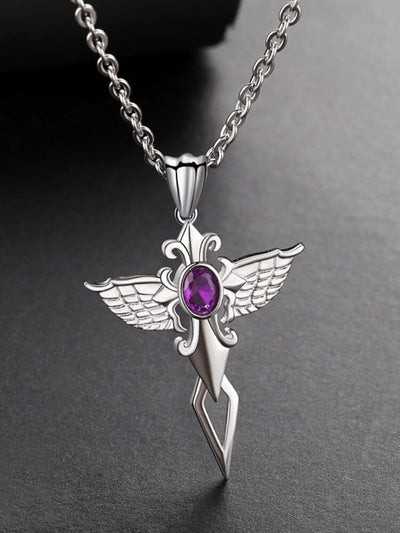 Angel Wing Cross Pendant Necklace Necklace coofandy Purple One Size 