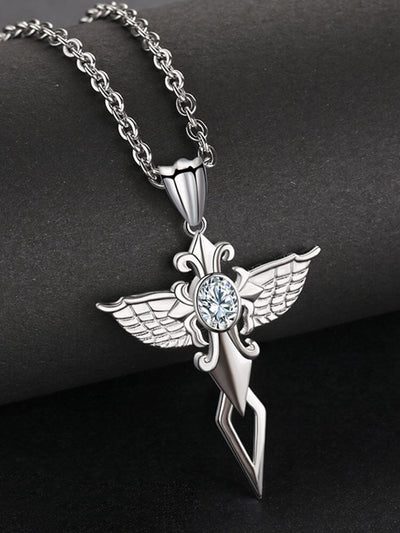 Angel Wing Cross Pendant Necklace Necklace coofandy White One Size 