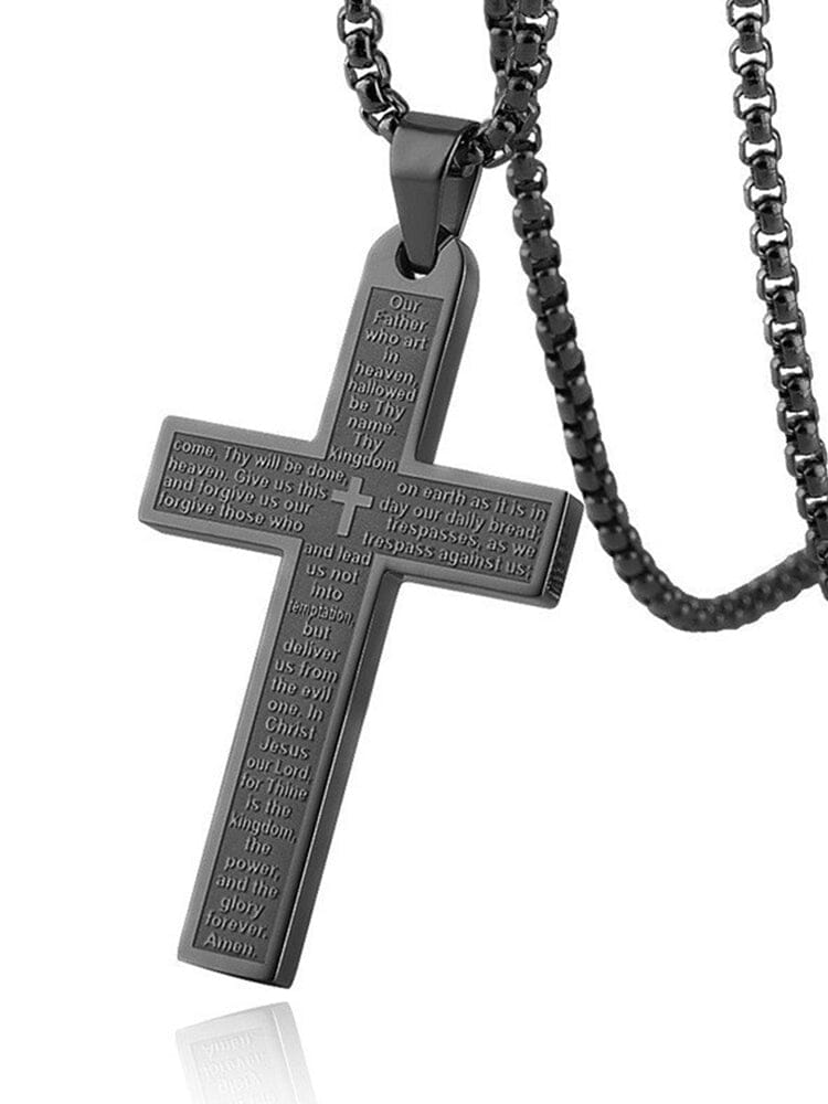 Classic Stainless Steel Cross Necklace Necklace coofandy Black One Size 