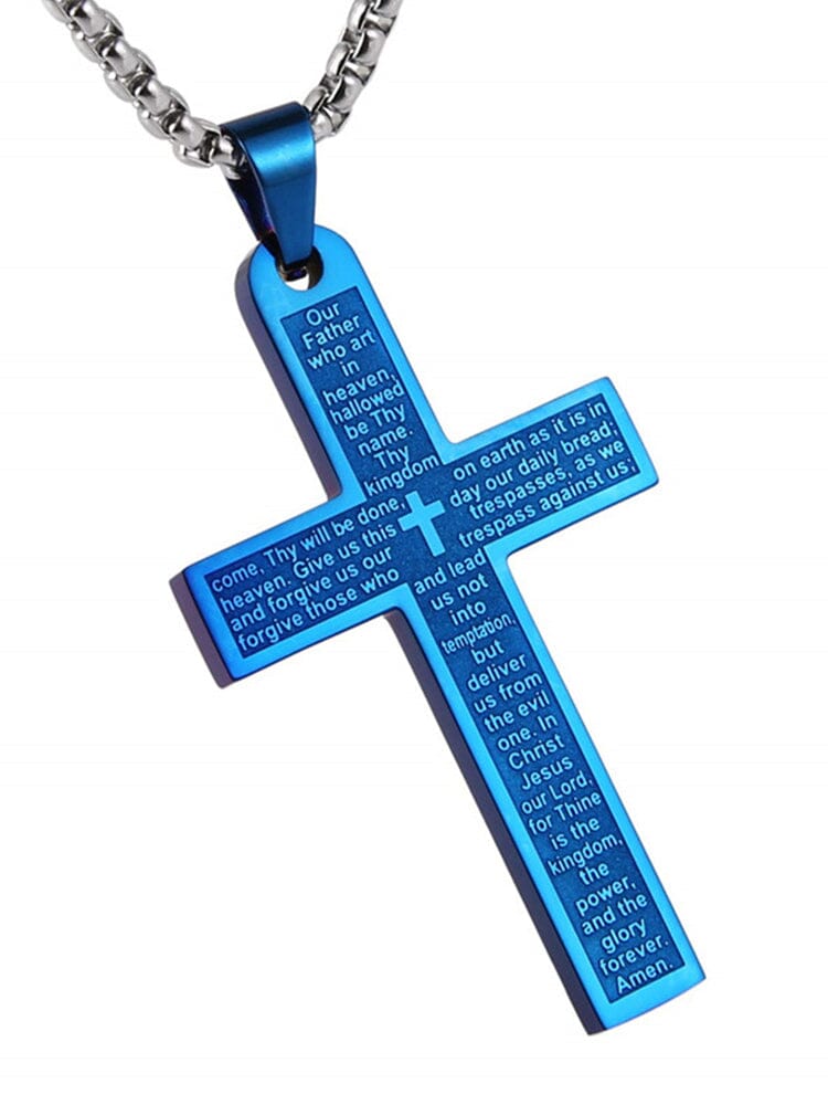 Classic Stainless Steel Cross Necklace Necklace coofandy Blue One Size 