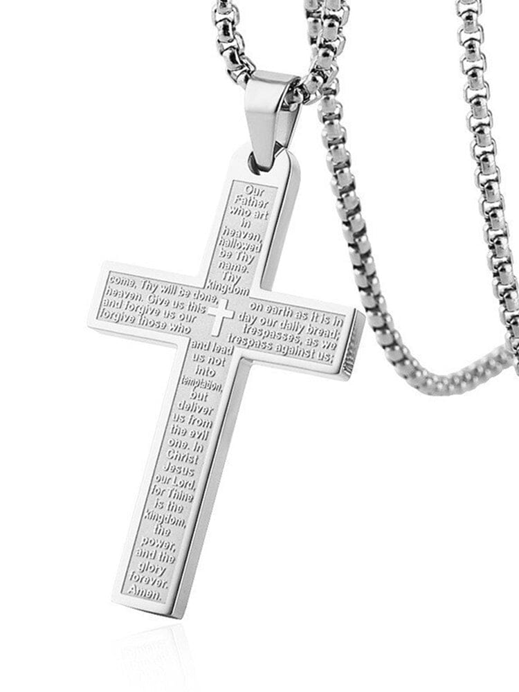 Classic Stainless Steel Cross Necklace Necklace coofandy Silver One Size 