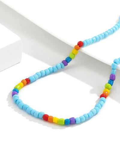 Fashion Colorblock Beaded Necklace Necklace coofandy Blue One Size 