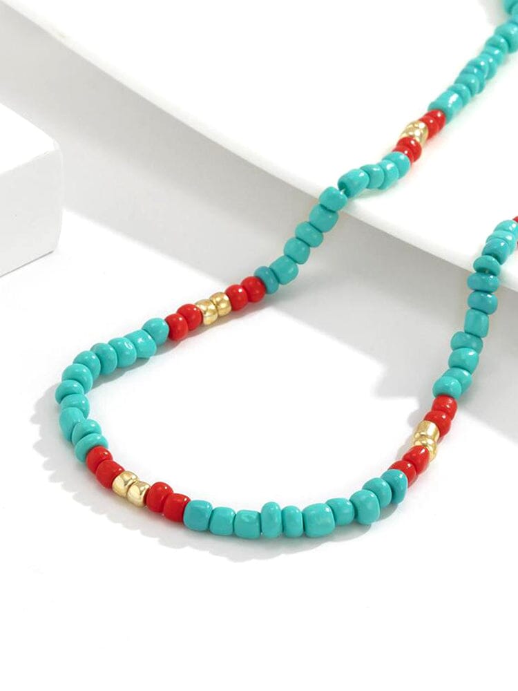 Fashion Colorblock Beaded Necklace Necklace coofandy Green One Size 