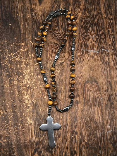 Natural Stone Cross Pendant Necklace Necklace coofandy PAT6 One Size 