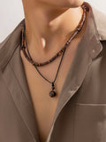 Vintage Wooden Beads Multilayer Necklace