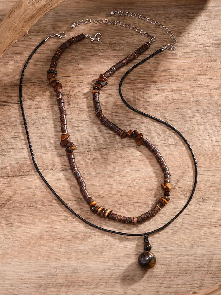 Vintage Wooden Beads Multilayer Necklace