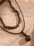 Vintage Wooden Beads Multilayer Necklace