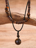 Vintage Wooden Beads Multilayer Necklace